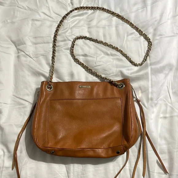 Rebecca Minkoff Tan Leather crossbody shoulder bag with chain adjustable strap - Picture 5 of 11